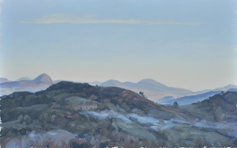 premier novembre, Les Roches de Mariol, brumes du soir, huile sur toile, 81x130cm, 2014,  collection privée USA