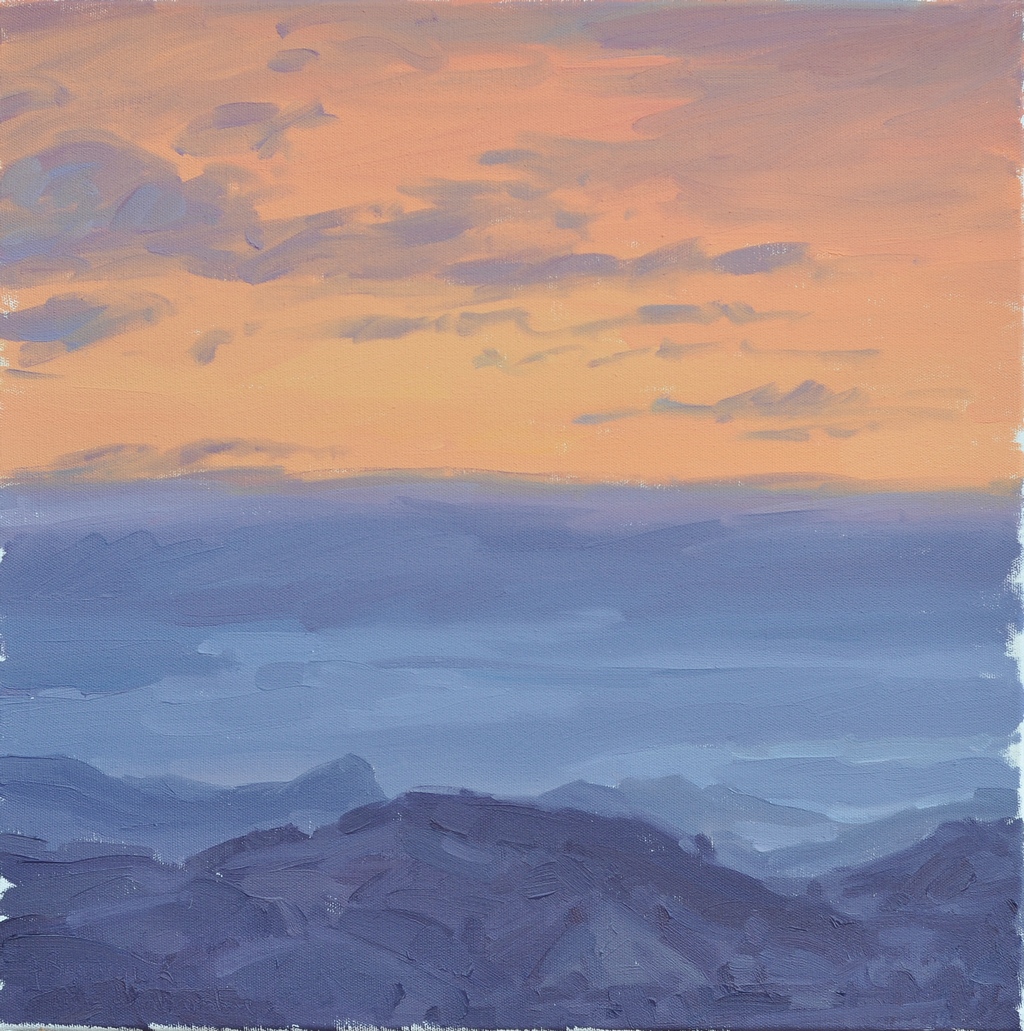 dix-sept décembre, les Roches de Mariol, soleil levant, huile sur toile, 50x50cm, 2014- collection privée USA