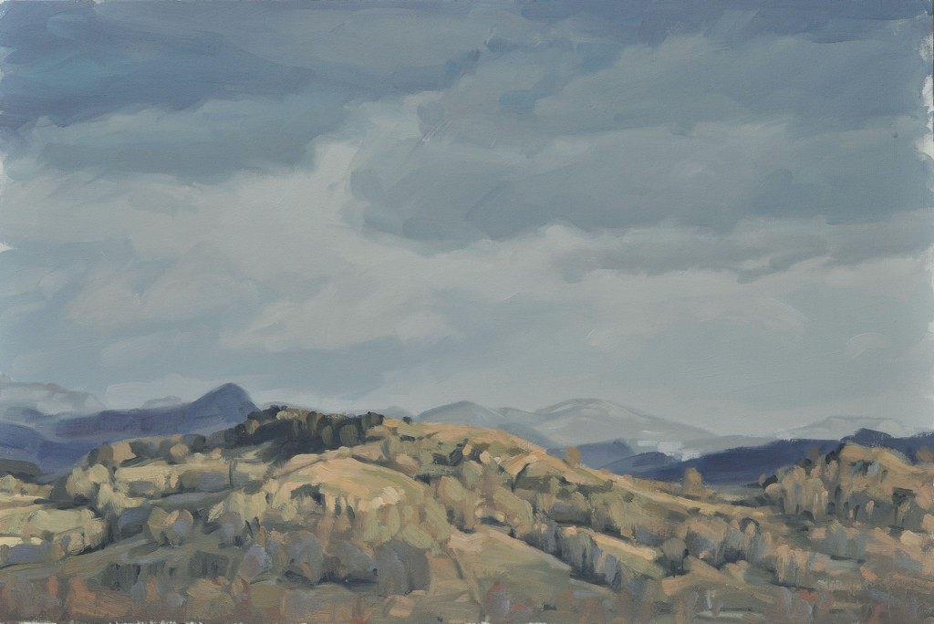 vingt-sept février, Roches de Mariol, ciel gris, huile sur toile, 60x90cm, 2015