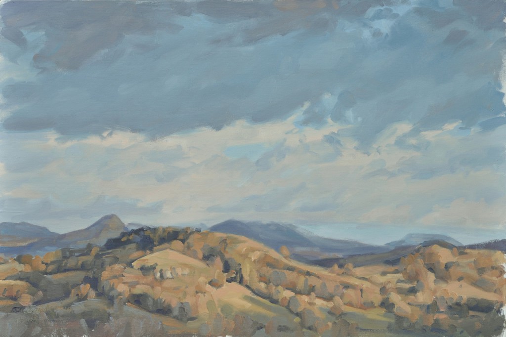 quatre mars, soleil du soir sur les Roches de Mariol, huile sur toile, 60x90cm, 2015,  collection privée USA