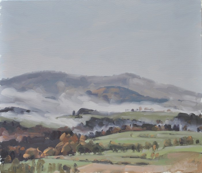 Vingt-huit octobre, Monts dans les brumes, huile sur toile, 60 x 70 cm, 2015
