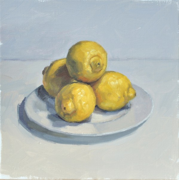 Citrons dans une assiette, huile sur toile, 30x30cm, 2017, collection privée UK