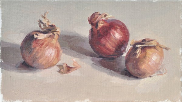 Trois oignons, huile sur toile, 19x33cm, 2017, collection privée FR