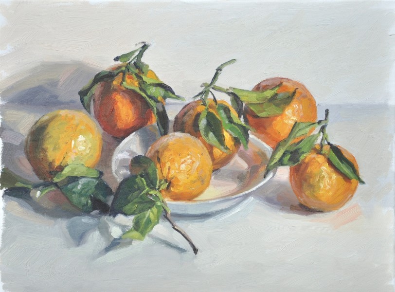 Oranges dans une assiette, huile sur toile, 33 x 46 cm, 2017