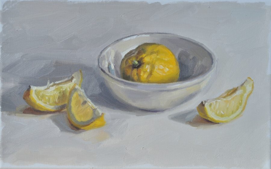 Citron dans un bol, huile sur toile, 22 x 35 cm, 2018