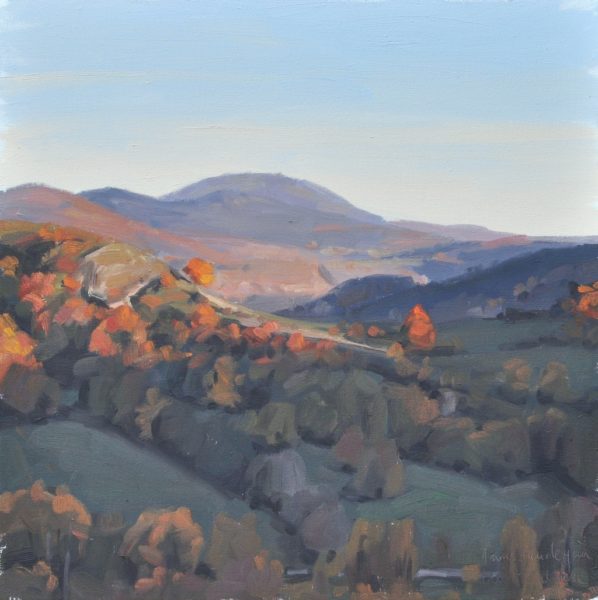 Trente octobre, Roches de Mariol, lumière du soir, huile sur toile, 50 x 50 cm, 2018