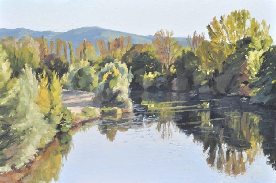 Onze octobre, la Loire, lumière du soir, huile sur toile, 60 x 90 cm, 2018