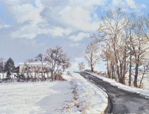Vingt-trois janvier, neige à Saint Vincent, huile sur toile, 65x100cm, 2019, collection privée JP