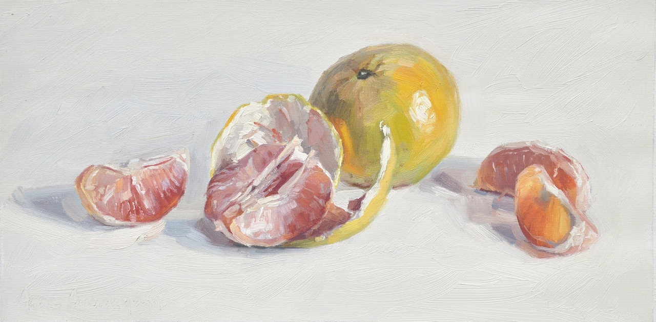 Pamplemousse pelé, huile sur toile, 20 x 40 cm, 2019