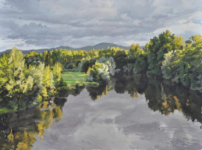 Vingt-trois août, la Loire, lumière du soir, huile sur toile, 97x130cm, 2019