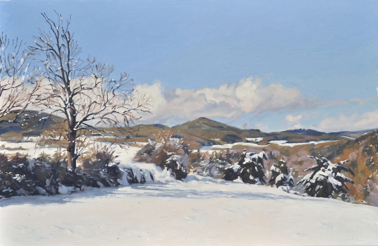 Seize novembre, neige à Saint Vincent, huile sur toile, 60x92cm, 2019, collection privée USA