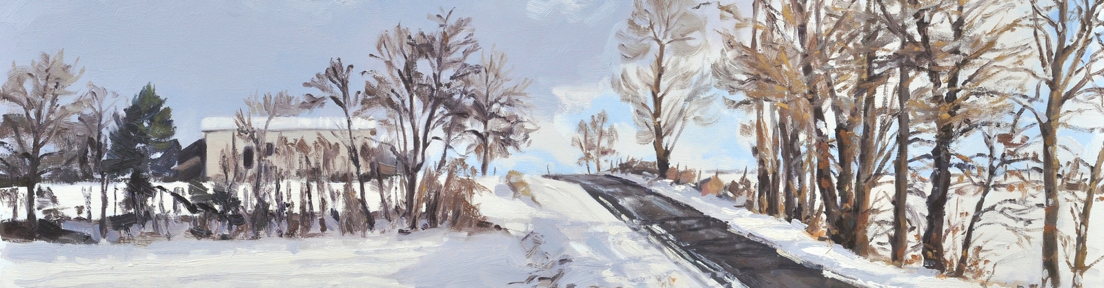 Vingt-trois janvier, neige à Saint Vincent, huile sur toile, 65x100cm, 2019