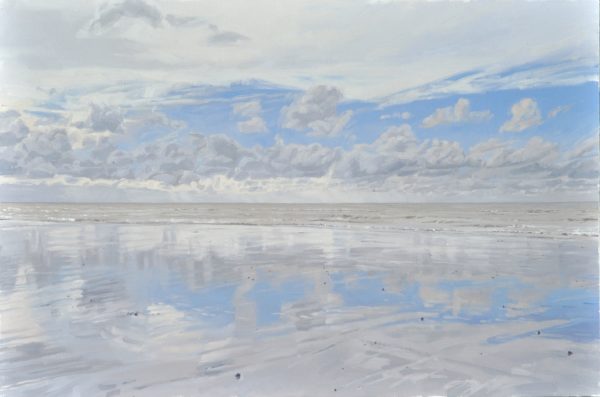 Reflets à marée basse, Baie de Somme, huile sur toile, 108 x 162 cm, 2020