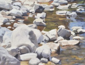 Trente mai, la loire à Goudet, huile sur toile, 73 x 110 cm, 2020