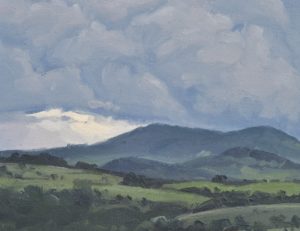 Six juin, nuages sur le suc de Jalore, huile sur toile, 81 x 130 cm, 2020