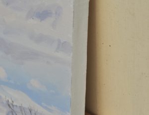 Neige sur les monts du Velay, lumière du soir, huile sur toile, 108 x 162 cm, 2020