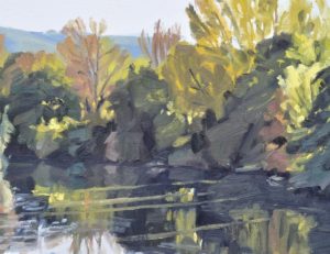 Onze octobre, la Loire, lumière du soir, huile sur toile, 60 x 90 cm, 2018