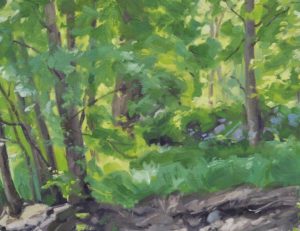 Rivière à l'ombre des bois, huile sur toile, 81 x 116,5 cm, 2021