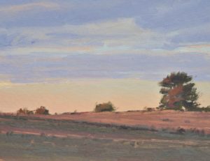Colline au soleil couchant, huile sur toile, 50 x 73 cm, 2020