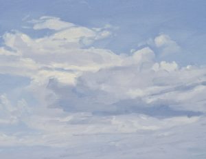Plage à Plozévet, nuages d'été, huile sur toile, 108 x 162 cm, 2021