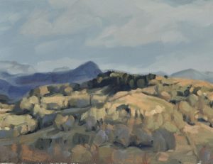 vingt-sept février, Roches de Mariol, ciel gris, huile sur toile, 60x90cm, 2015