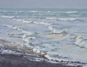 Lever de soleil sur la mer, huile sur toile, 108 x 162 cm, 2020