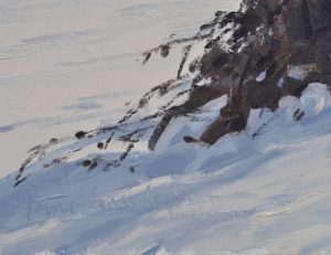 Sept janvier, chemin dans la neige à Saint Vincent, huile sur toile, 60 x 90 cm, 2021