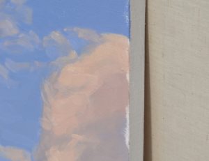Coucher de soleil sur les monts du Velay enneigés, huile sur toile, 108 x 162 cm, 2021