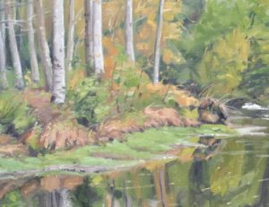 Les bords de l'Indre, lumière d'automne, huile sur toile, 86 x 130 cm, 2020