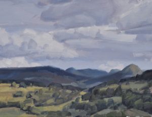 Seize septembre, nuages au-dessus des Roches de Mariol, huile sur toiles, 81 x 101 cm, 2021