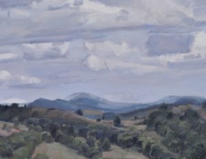 Seize septembre, nuages au-dessus des Roches de Mariol, huile sur toiles, 81 x 101 cm, 2021