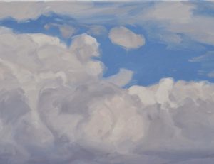 Seize septembre, nuages au-dessus des Roches de Mariol, huile sur toiles, 81 x 101 cm, 2021