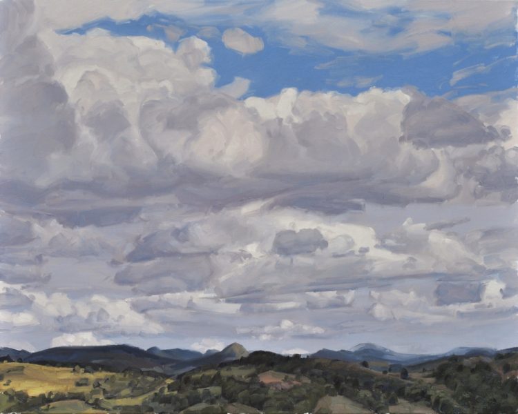 Seize septembre, nuages au-dessus des Roches de Mariol, huile sur toiles, 81 x 101 cm, 2021