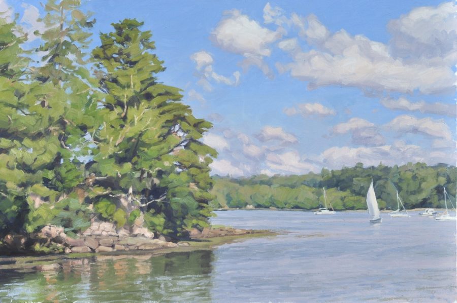 Au long de la rivière d'Auray, huile sur toile, 60 x 90 cm, 2021