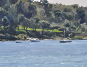 Voilier dans le golfe du Morbihan, lumière du matin, huile sur toile, 60 x 90 cm, 2021, collection privée PT