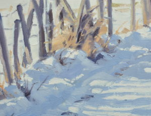 Cheval au pré enneigé, huile sur toile, 50 x 73 cm, 2021