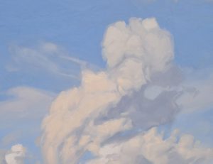 Neuf juin, nuages du soir au-dessus des monts, huile sur toile, 101 x 162 cm, 2021