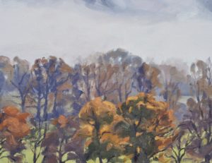 Sept novembre, vallée de la Loire, brumes, huile sur toile, 90 x 90 cm, 2021