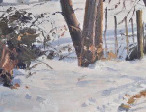 Chemin dans la neige à Saint Vincent, huile sur toile, 50 x 73 cm,  2021