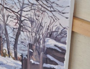 Chemin dans la neige à Saint Vincent, huile sur toile, 50 x 73 cm,  2021