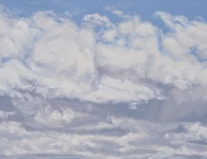 Deux février, nuages sur le mont Mariol, huile sur toile, 120 x 120 cm, 2022