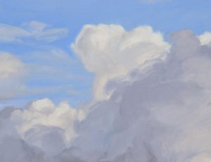 Nuages du soir sur les Roches de Mariol, huile sur toile, 146 x 200 cm, 2022