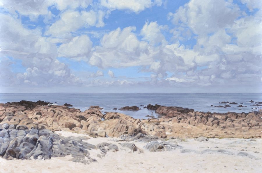 Côte sauvage au Croisic, plage à marée basse, huile sur toile, 108 x 162 cm, 2022