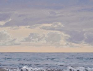 Coucher de soleil sur la plage, huile sur toile, 89 x 130 cm, 2022