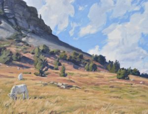 Treize septembre, vaches au Mont Gerbier de Jonc, huile sur toile, 61 x 92 cm, 2022