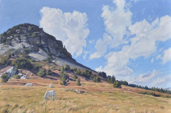 Treize septembre, vaches au Mont Gerbier de Jonc, huile sur toile, 61 x 92 cm, 2022