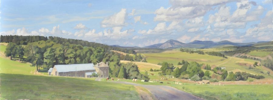 Dix-sept septembre, ferme sur le Massif du Mézenc, huile sur toile, 60  x 162 cm, 2022