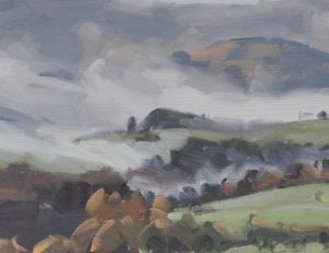 Vingt-huit octobre, Monts dans les brumes, huile sur toile, 60 x 70 cm, 2015