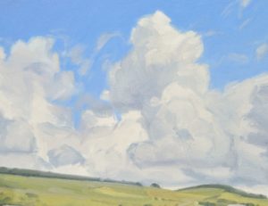 Vingt-quatre juin, nuages, massif du Mézenc, huile sur toile, 60 x 92 cm, 2023