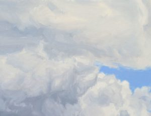 Vingt-quatre juin, nuages, massif du Mézenc, huile sur toile, 60 x 92 cm, 2023